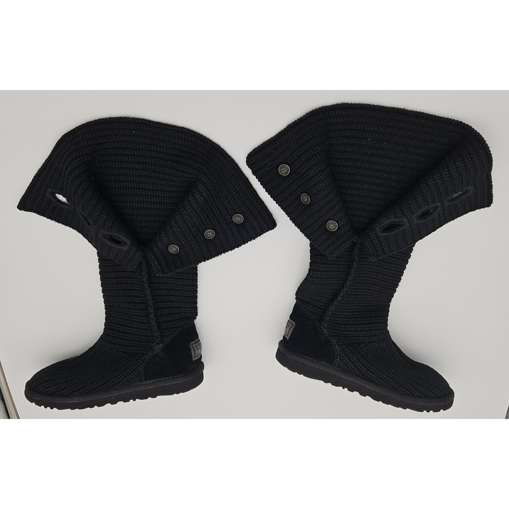 UGG Cardy #5819 Black Classic Tall Chunky Knit Sweater Slouchy Boots US/6 EU/37 - Picture 15 of 16